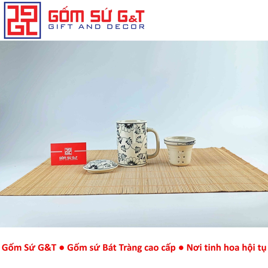 Cốc lọc trà vẽ cúc dây