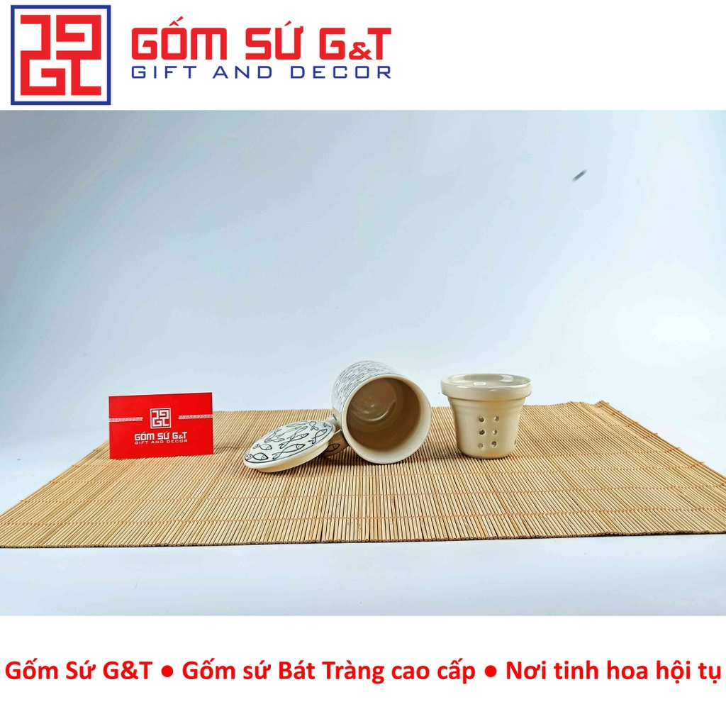 Cốc lọc trà vẽ cá đàn