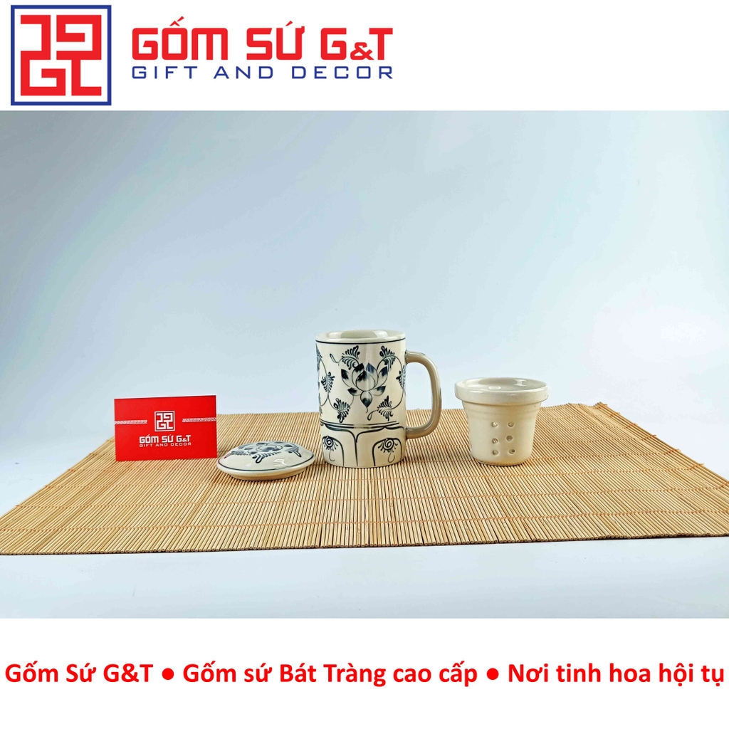 Cốc lọc trà vẽ sen dây