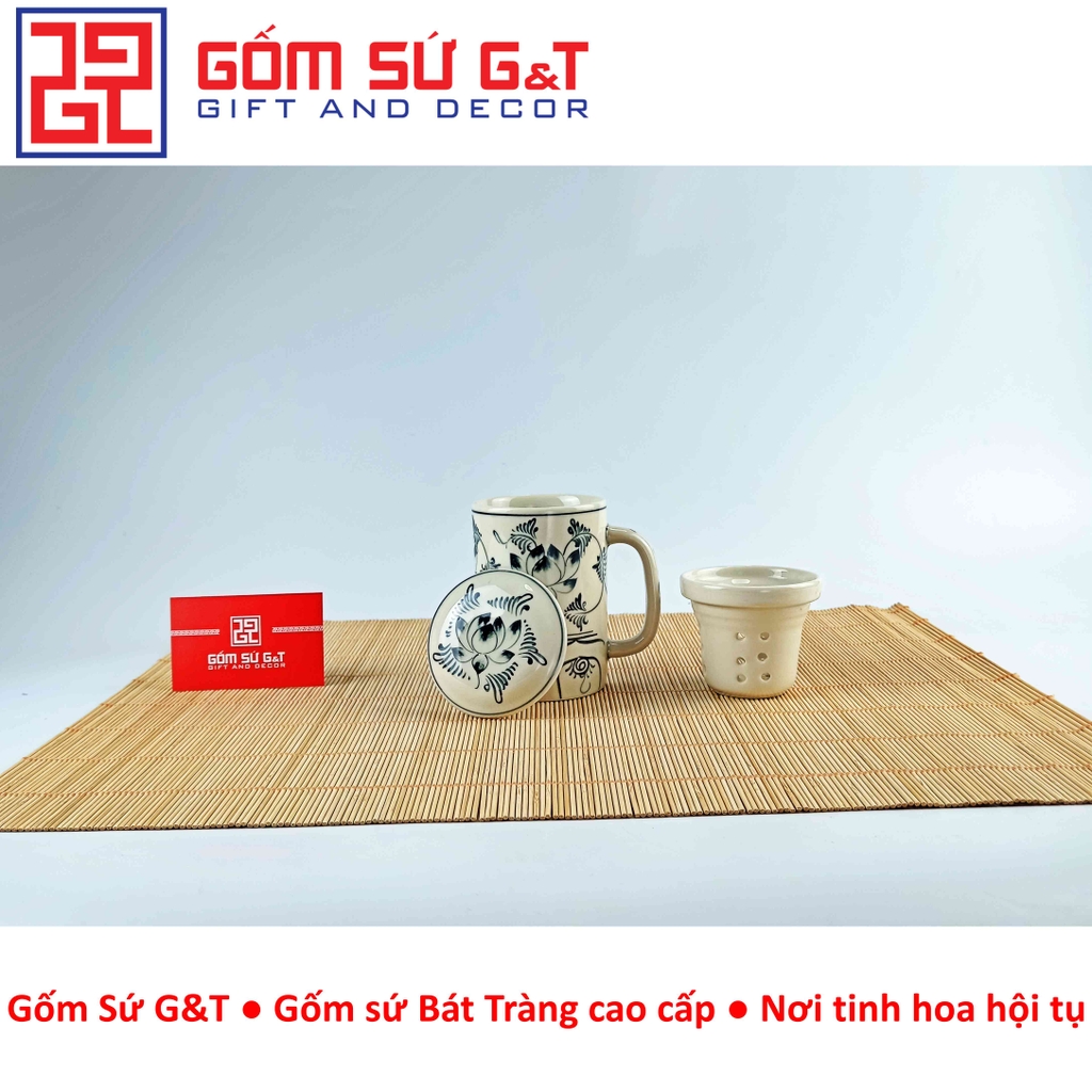 Cốc lọc trà vẽ sen dây