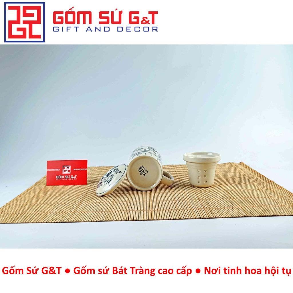 Cốc lọc trà vẽ sen dây