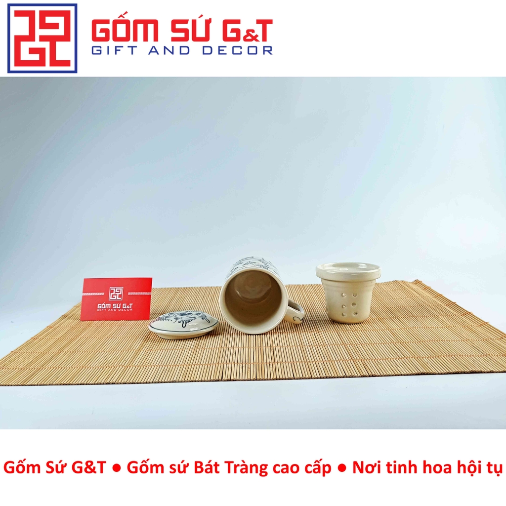 Cốc lọc trà vẽ sen dây