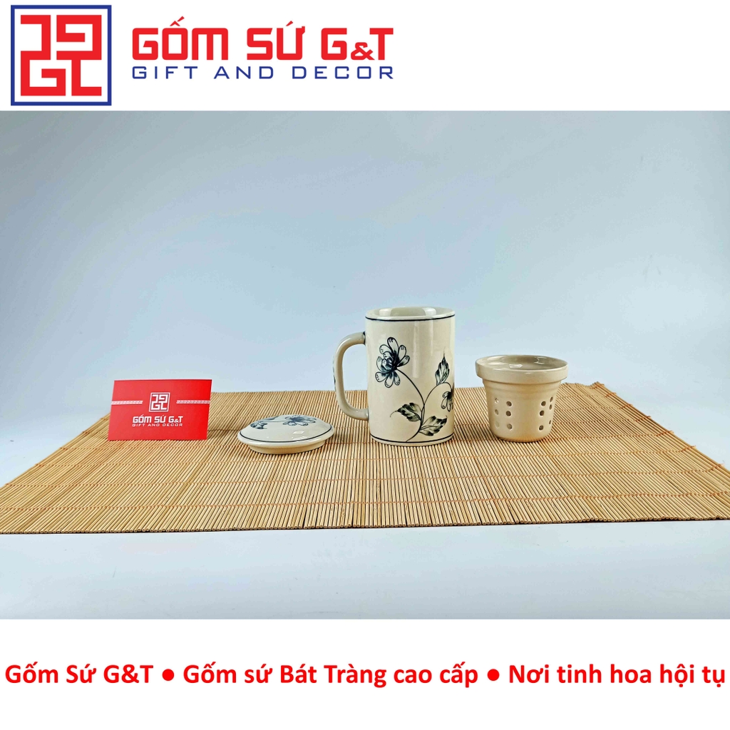 Cốc lọc trà vẽ hoa cúc tràm