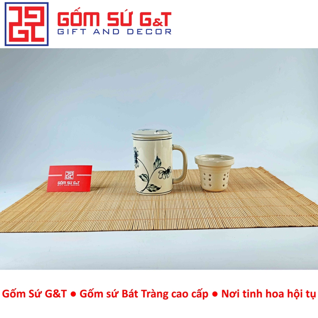 Cốc lọc trà vẽ hoa cúc tràm