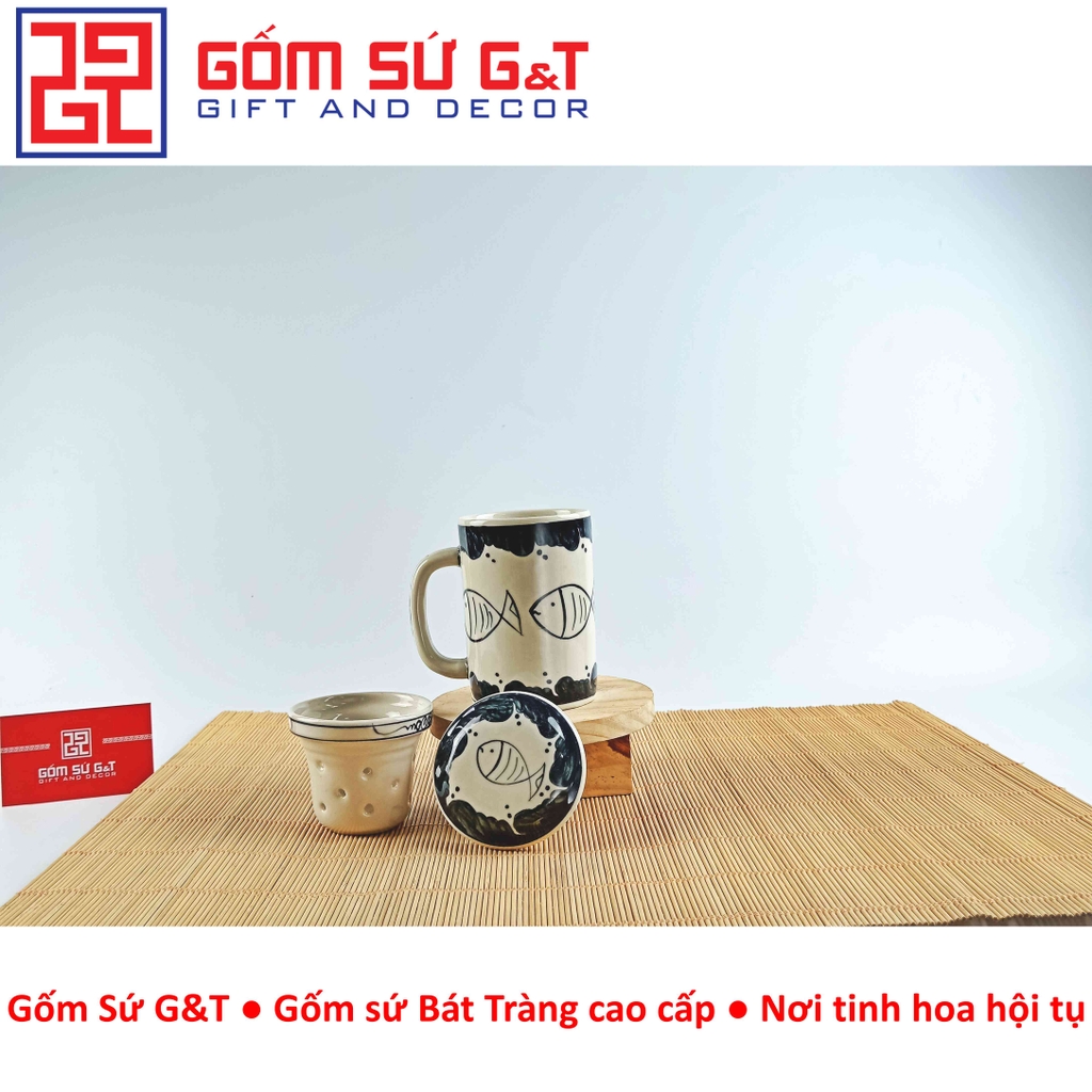 Cốc lọc trà vẽ cá