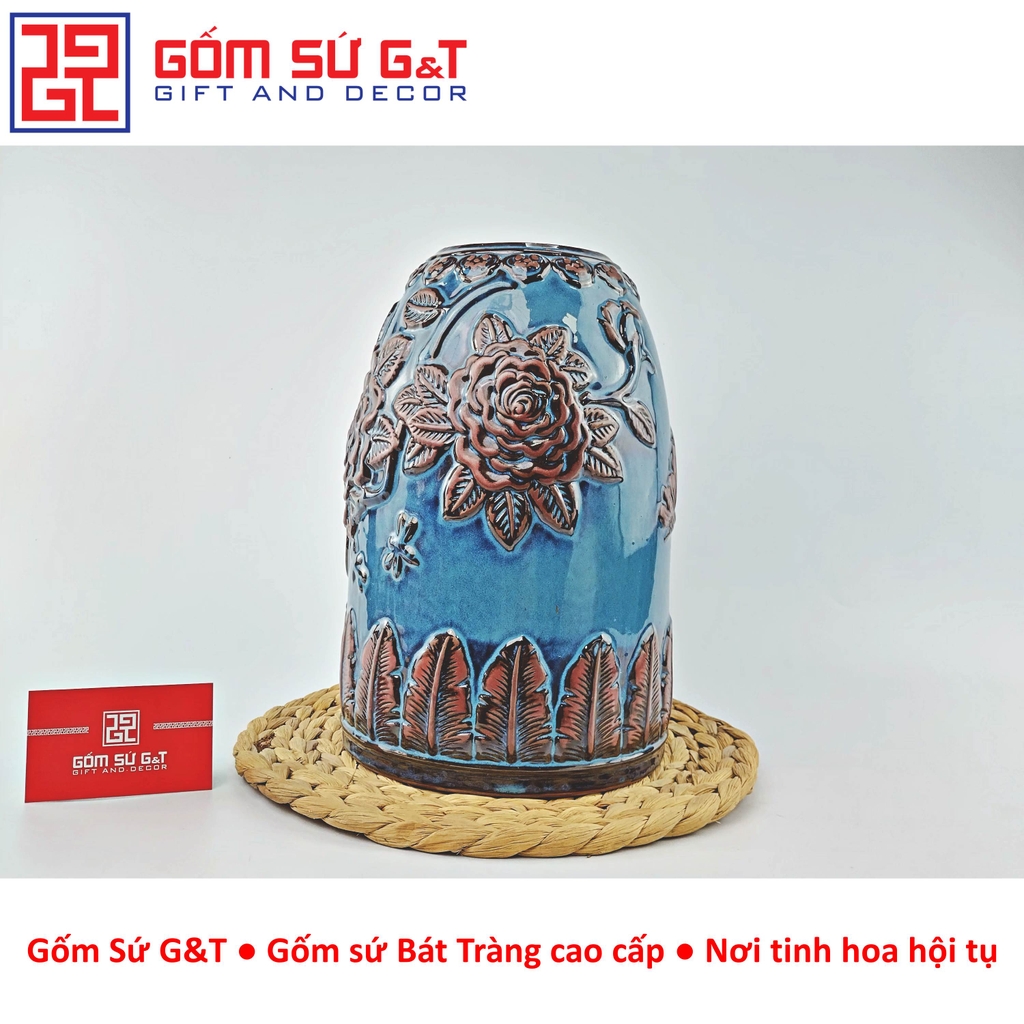 Lọ hoa hỏa biến dáng chuông khắc hoa hồng