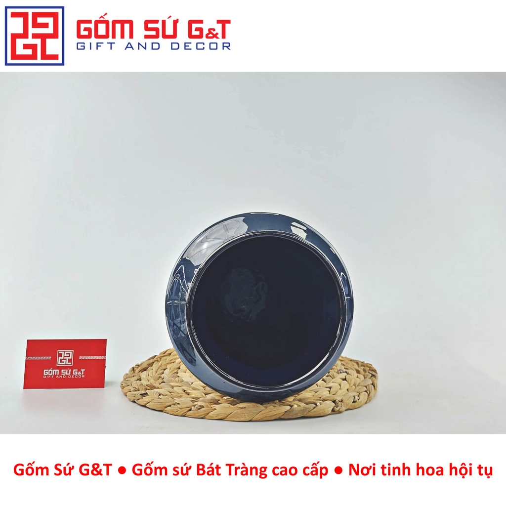 Lọ hoa men hỏa biến dáng chân voi vẽ sen