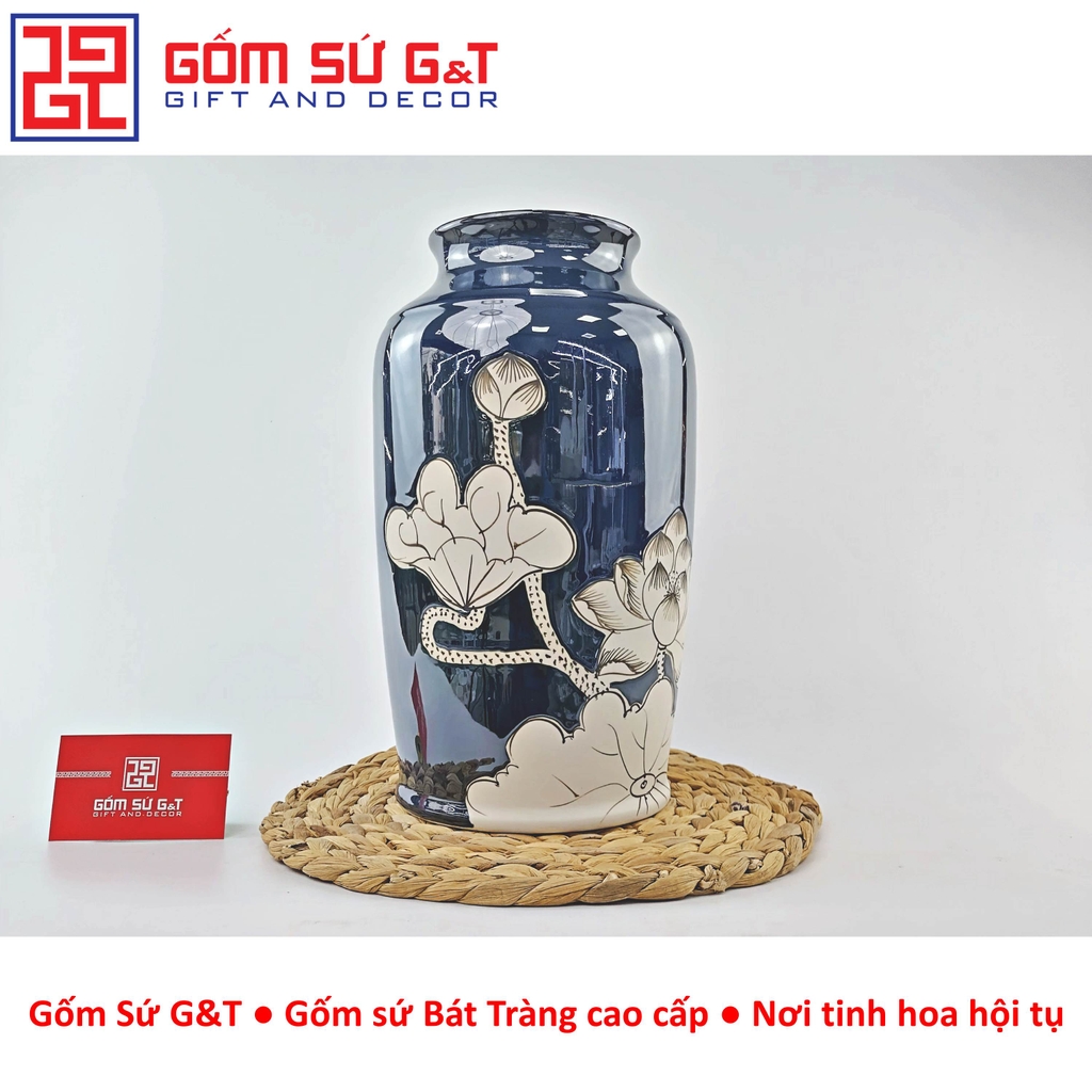 Lọ hoa men hỏa biến dáng thạp vẽ sen
