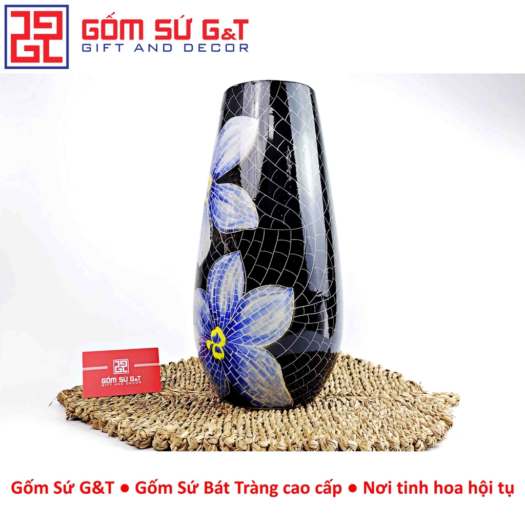Lọ hoa Mosaic dáng bom miệng rộng hoa loa kèn xanh