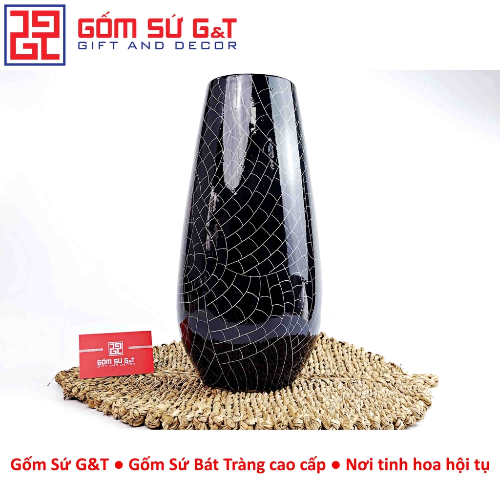 Lọ hoa Mosaic dáng bom miệng rộng hoa loa kèn xanh
