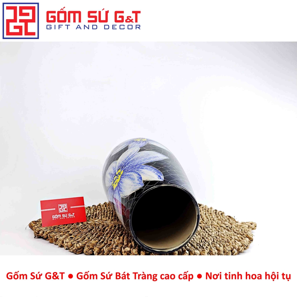 Lọ hoa Mosaic dáng bom miệng rộng hoa loa kèn xanh