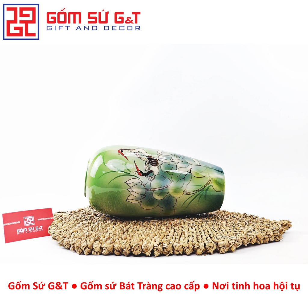 Lọ hoa dáng bom vẽ 3D sen hạc