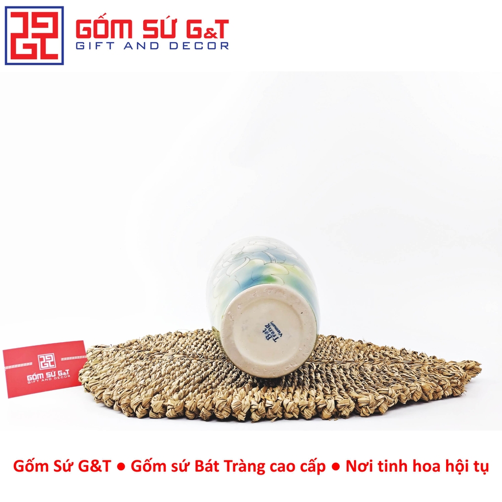 Lọ hoa dáng bom vẽ 3D sen hạc