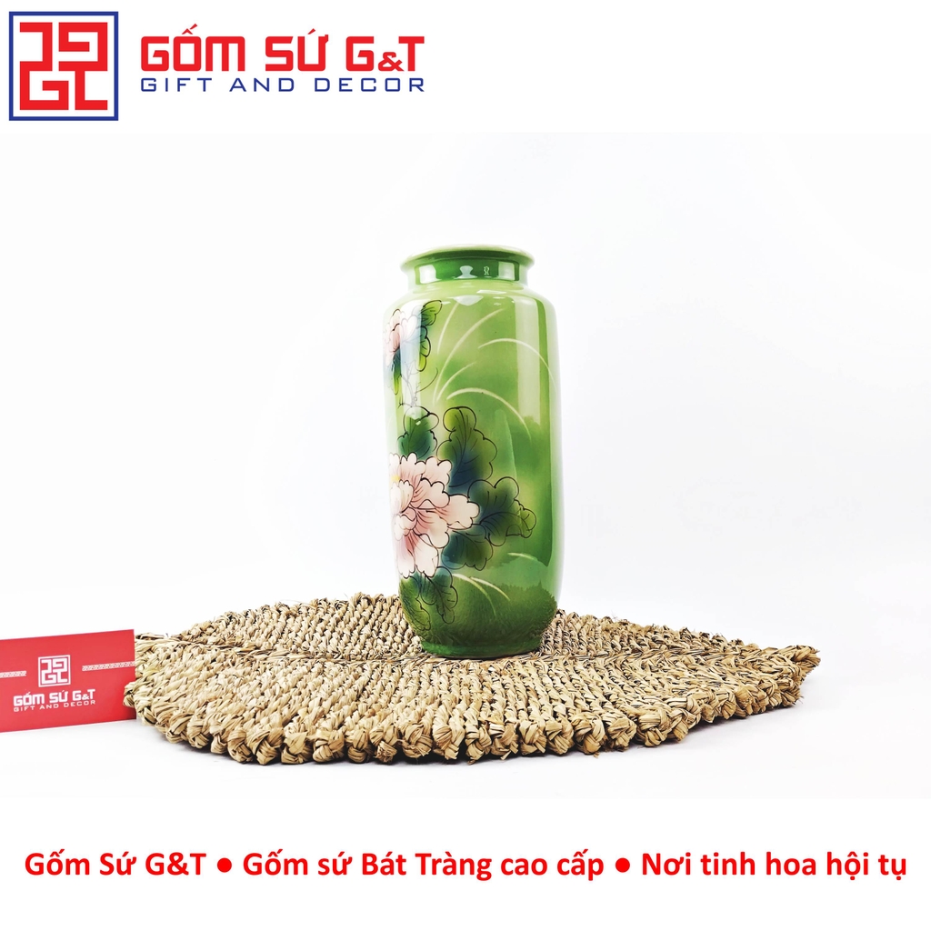 Lọ hoa dáng phích loe vẽ 3D Hoa phù dung