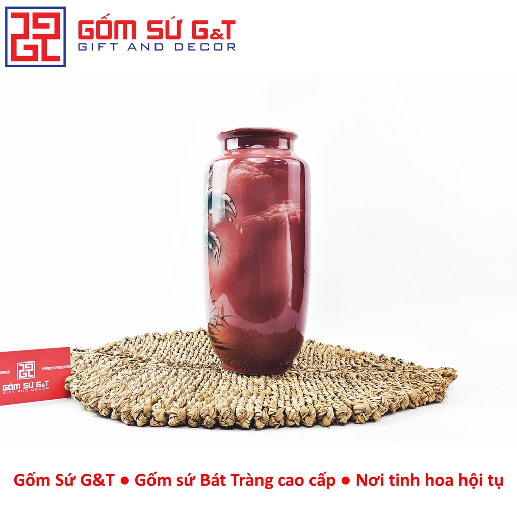 Lọ hoa dáng phích loe vẽ 3D sắc chuối bên lu
