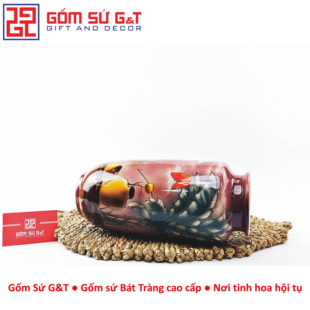 Lọ hoa dáng phích loe vẽ 3D sắc chuối bên lu