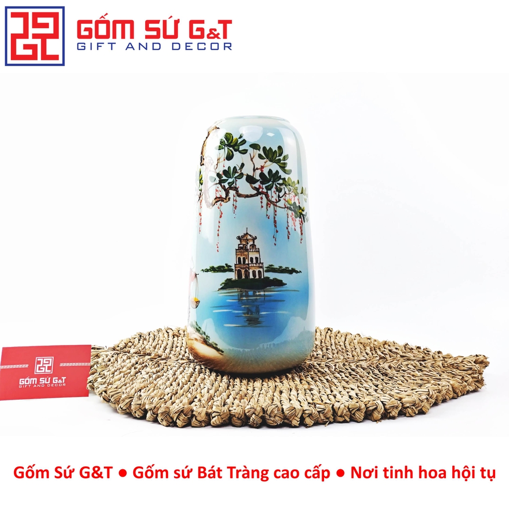 Lọ hoa dáng đu đủ vẽ 3D Hồ Gươm