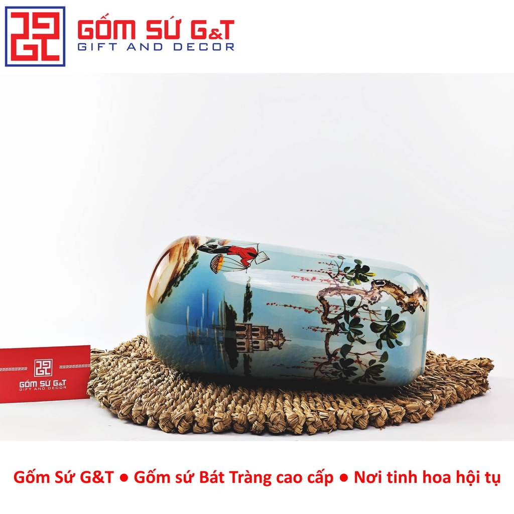 Lọ hoa dáng đu đủ vẽ 3D Hồ Gươm