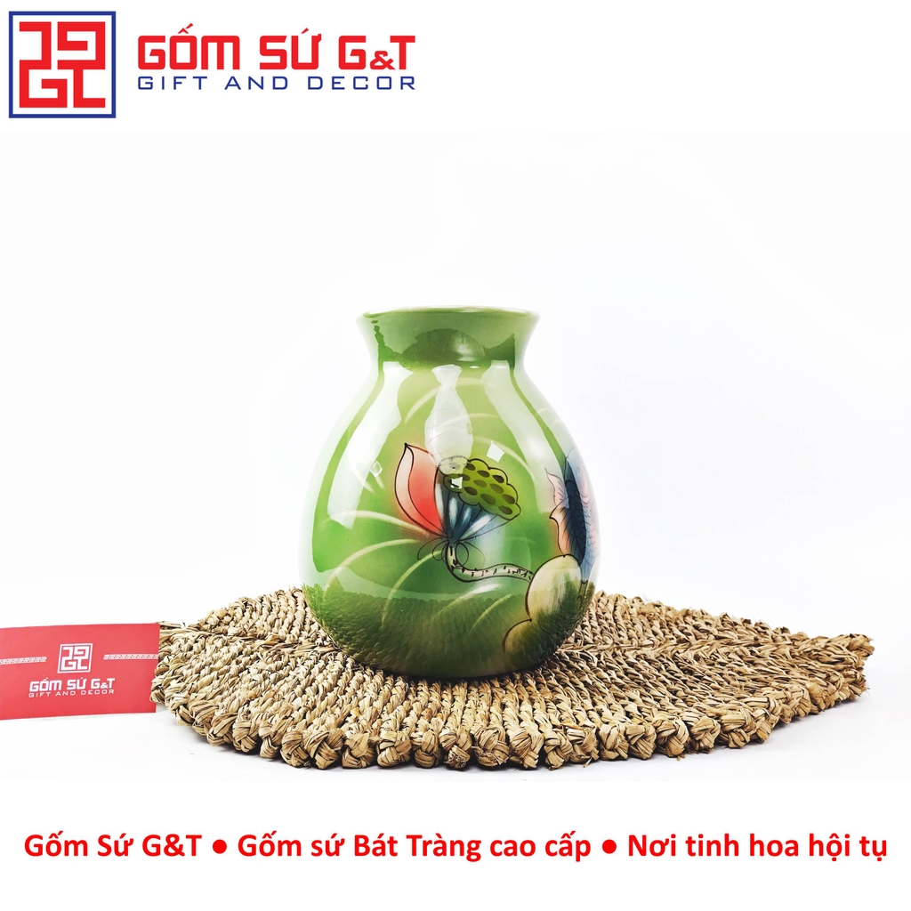 Lọ hoa dáng rọ vẽ 3D Sen phú quý