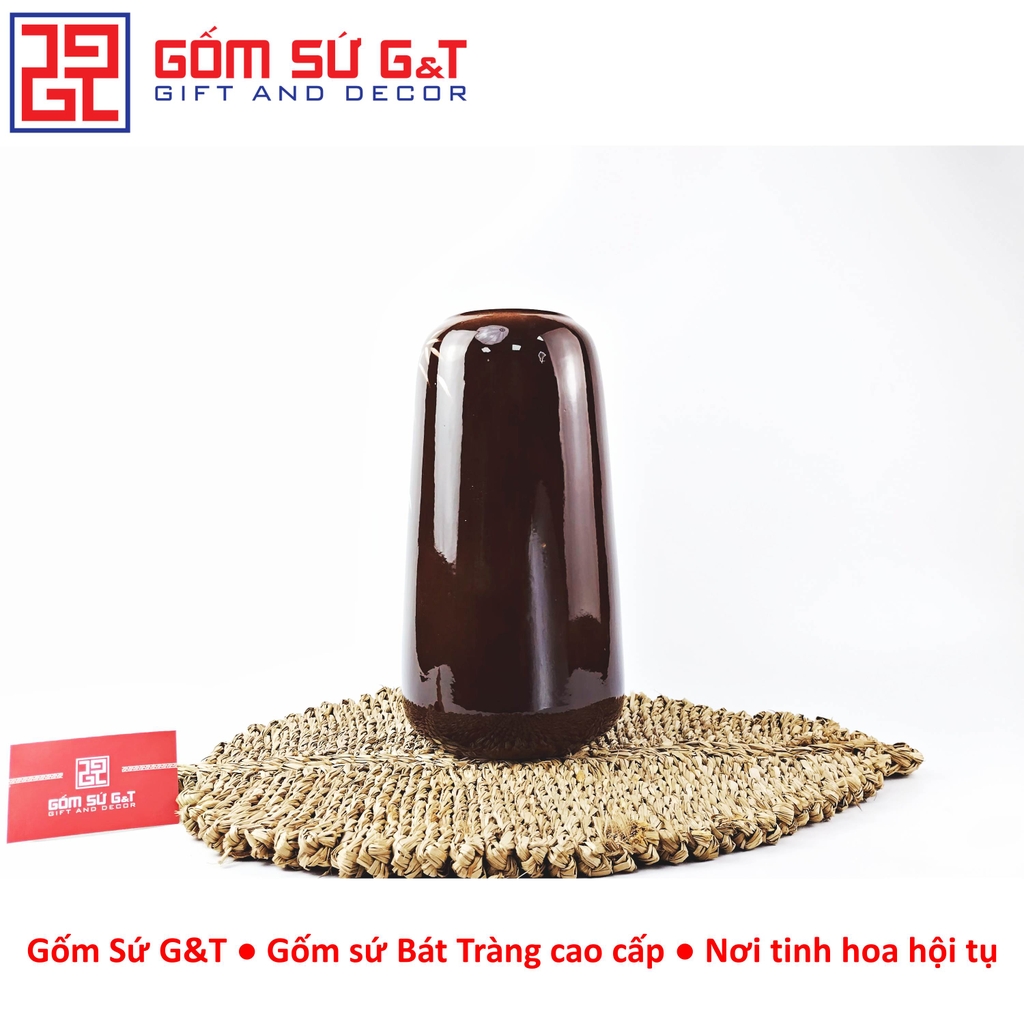 Lọ hoa dáng đu đủ vẽ gieo duyên quan họ 3D nâu trầm