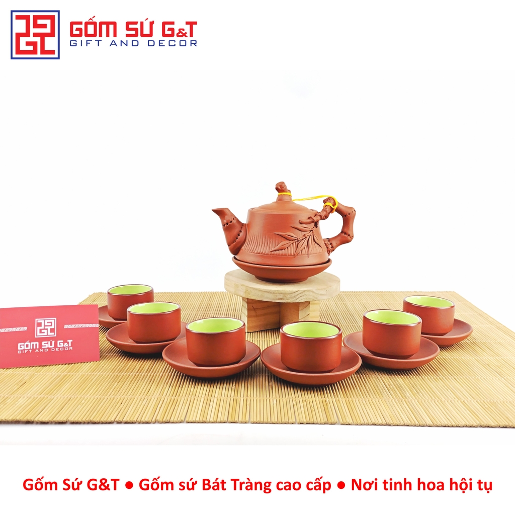 Bộ trà đỏ đắp trúc