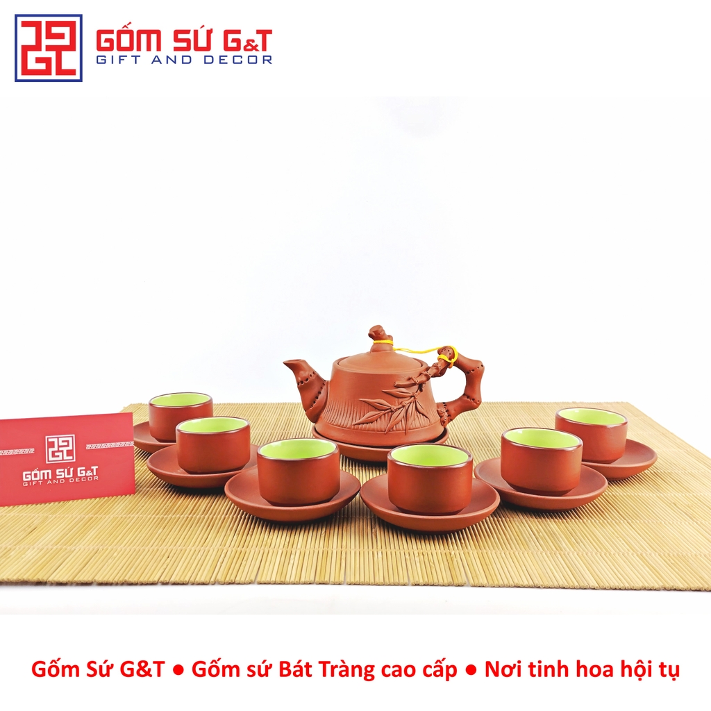 Bộ trà đỏ đắp trúc