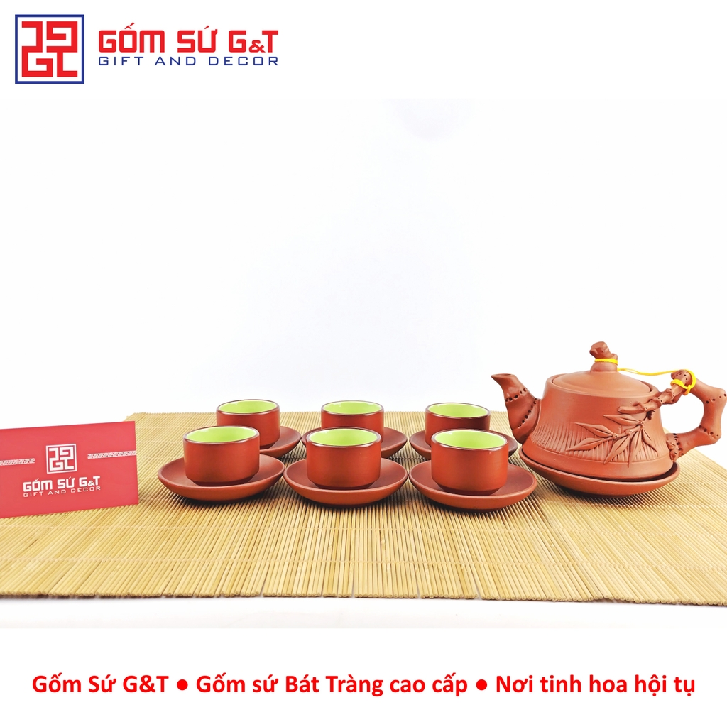 Bộ trà đỏ đắp trúc