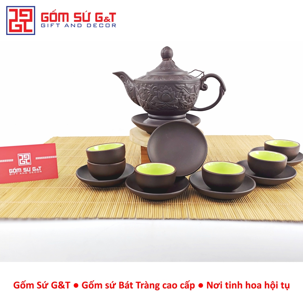 Bộ trà đèn thấp khắc sen