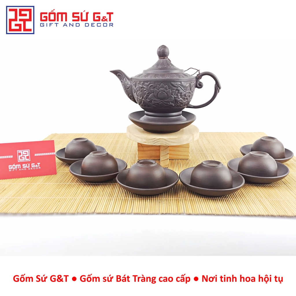 Bộ trà đèn thấp khắc sen