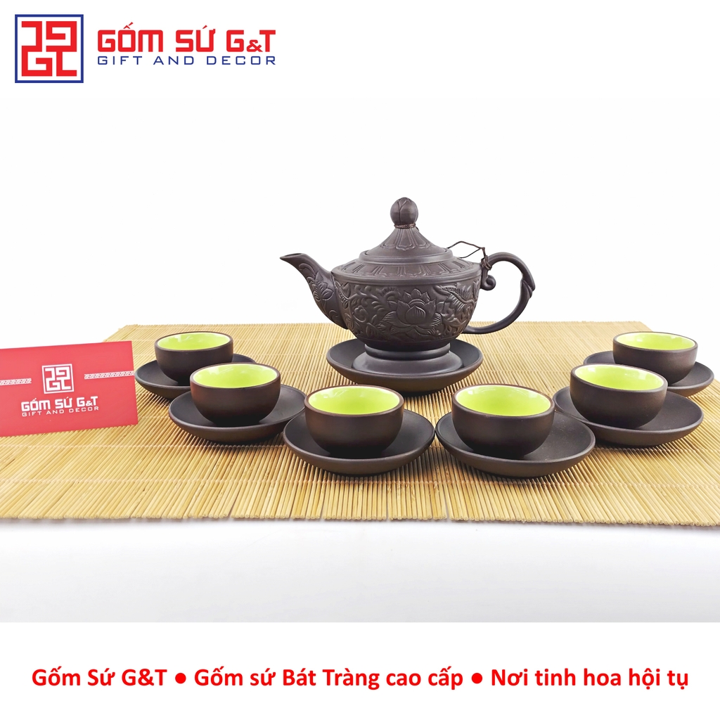 Bộ trà đèn thấp khắc sen