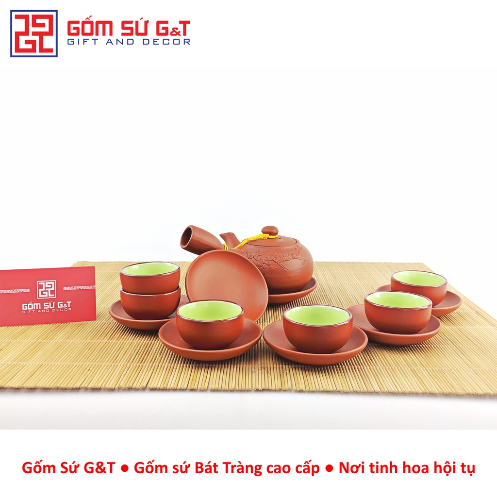 Bộ trà đắp quai chuôi đỏ