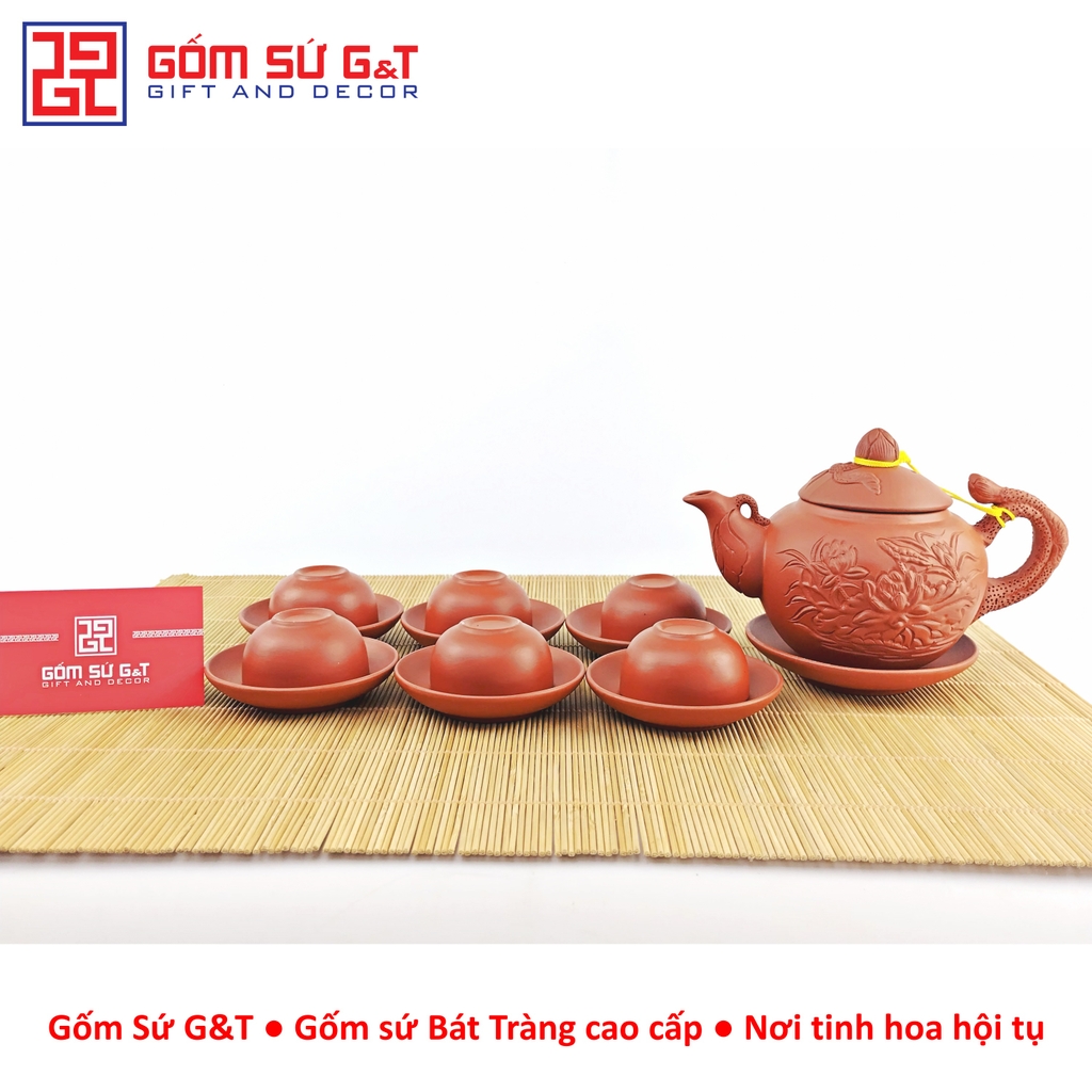 Bộ trà đỏ khắc sen