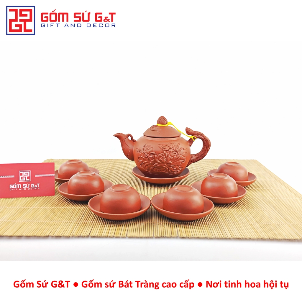 Bộ trà đỏ khắc sen