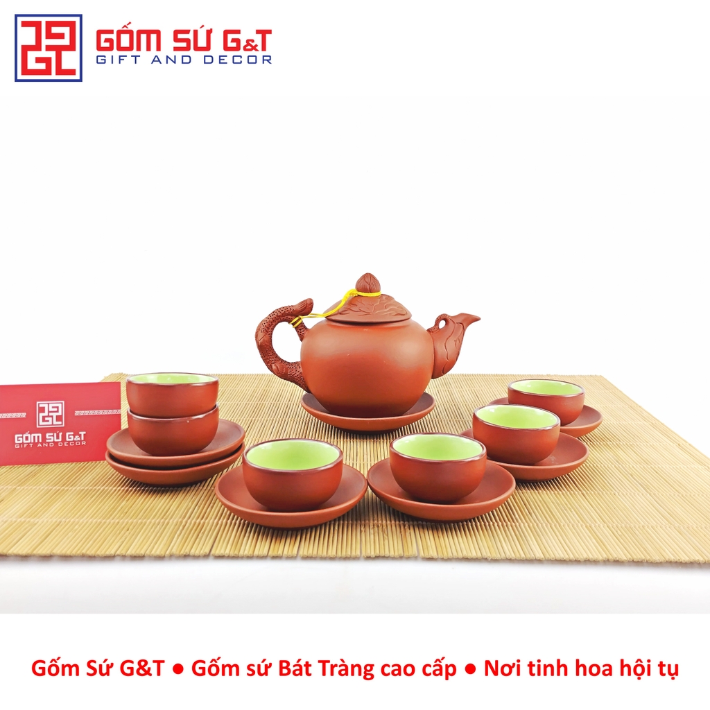 Bộ trà đỏ khắc sen