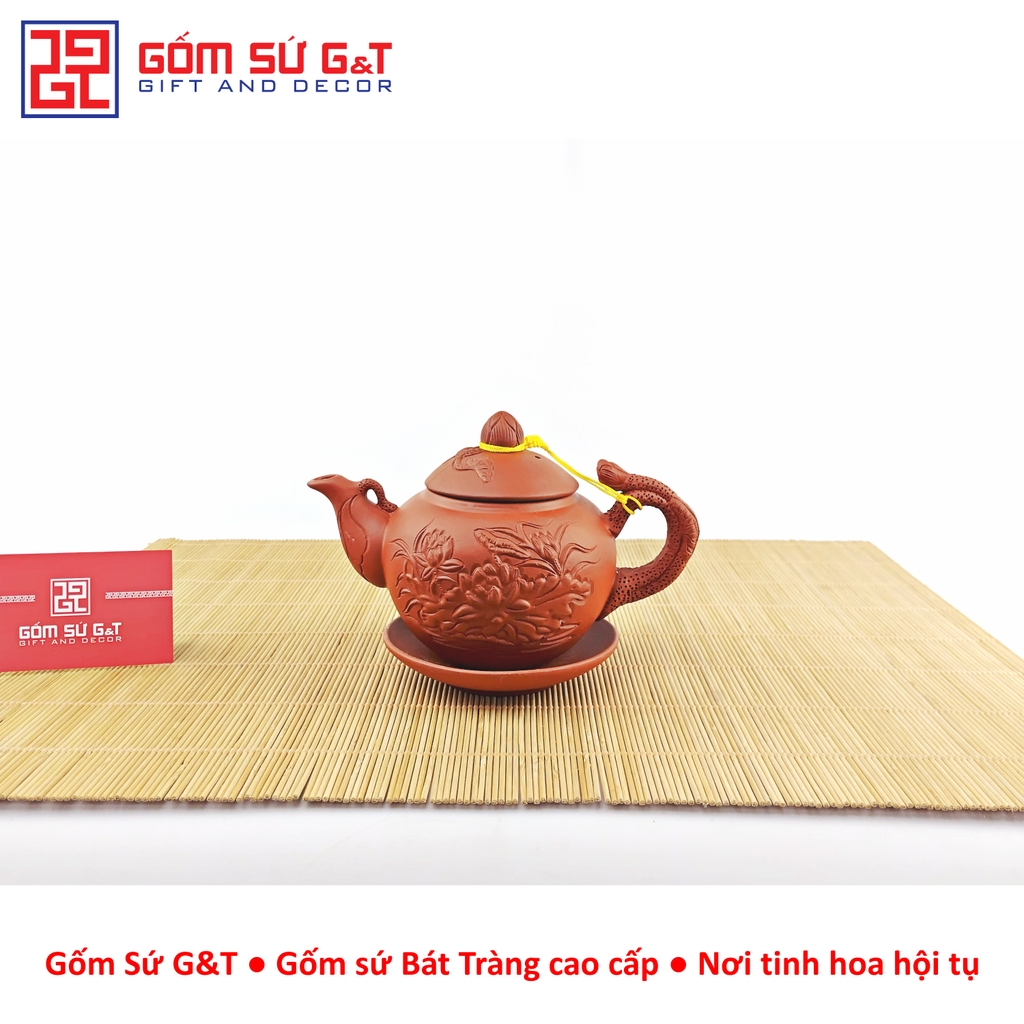 Bộ trà đỏ khắc sen