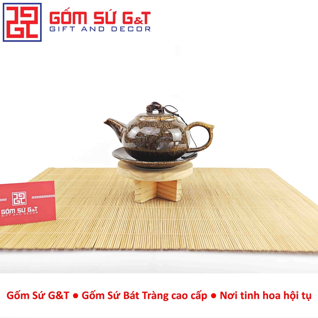 Bộ trà men hỏa biến dáng quả hồng màu vàng