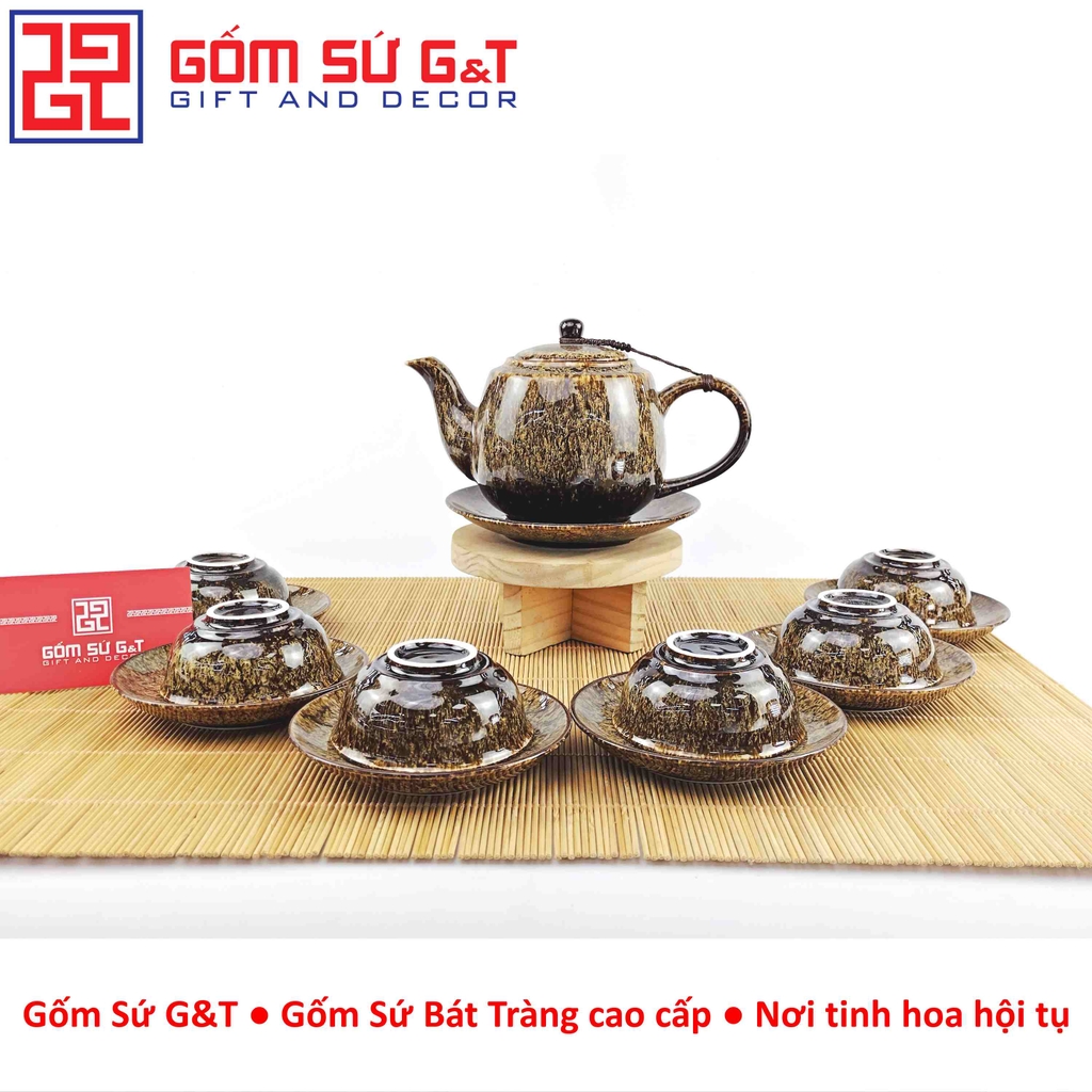 Bộ trà men hỏa biến dáng cao vàng