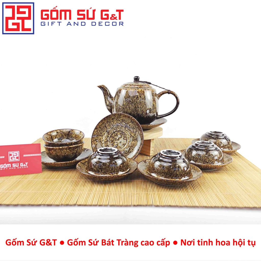 Bộ trà men hỏa biến dáng cao vàng