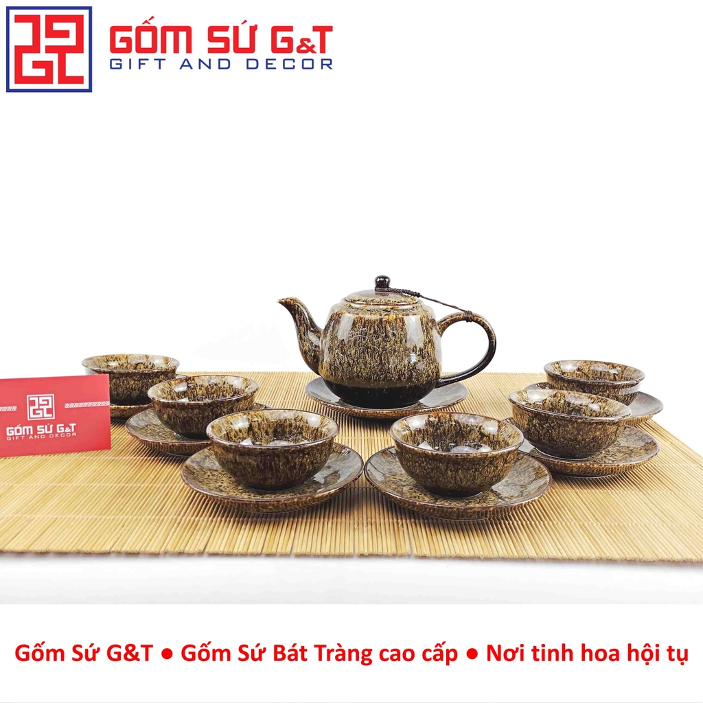 Bộ trà men hỏa biến dáng cao vàng