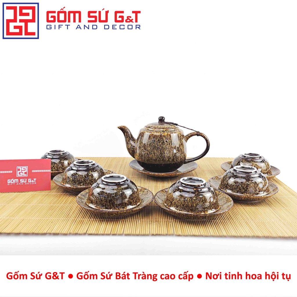 Bộ trà men hỏa biến dáng cao vàng