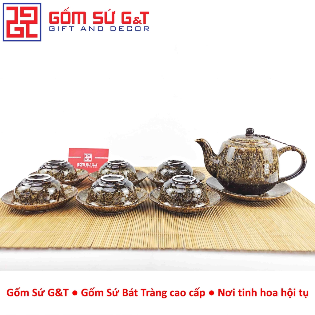 Bộ trà men hỏa biến dáng cao vàng