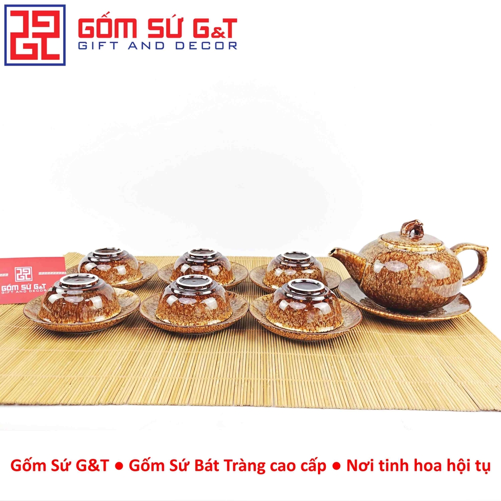 Bộ trà men hỏa biến áng quả hồng nâu