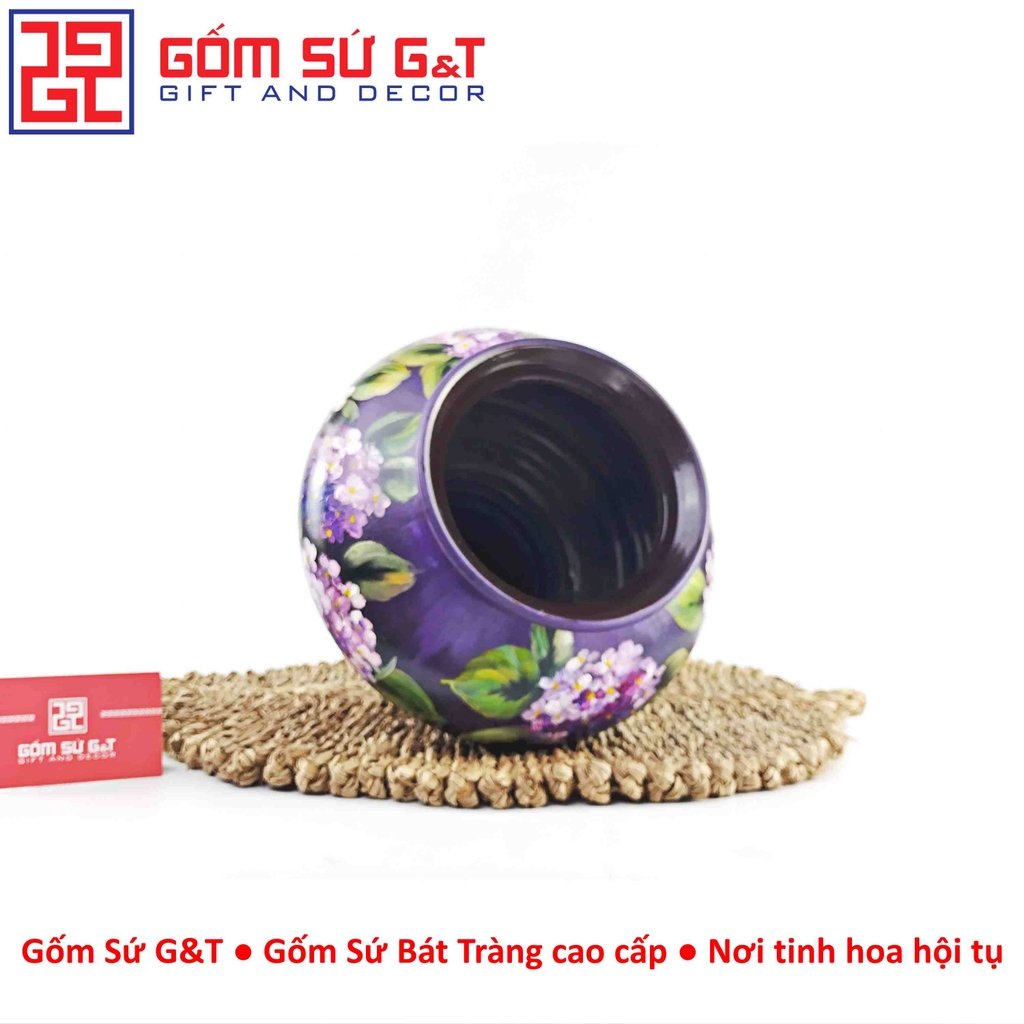 Lọ hoa vuốt tay dáng vò chân thon vẽ cẩm tú cầu tím