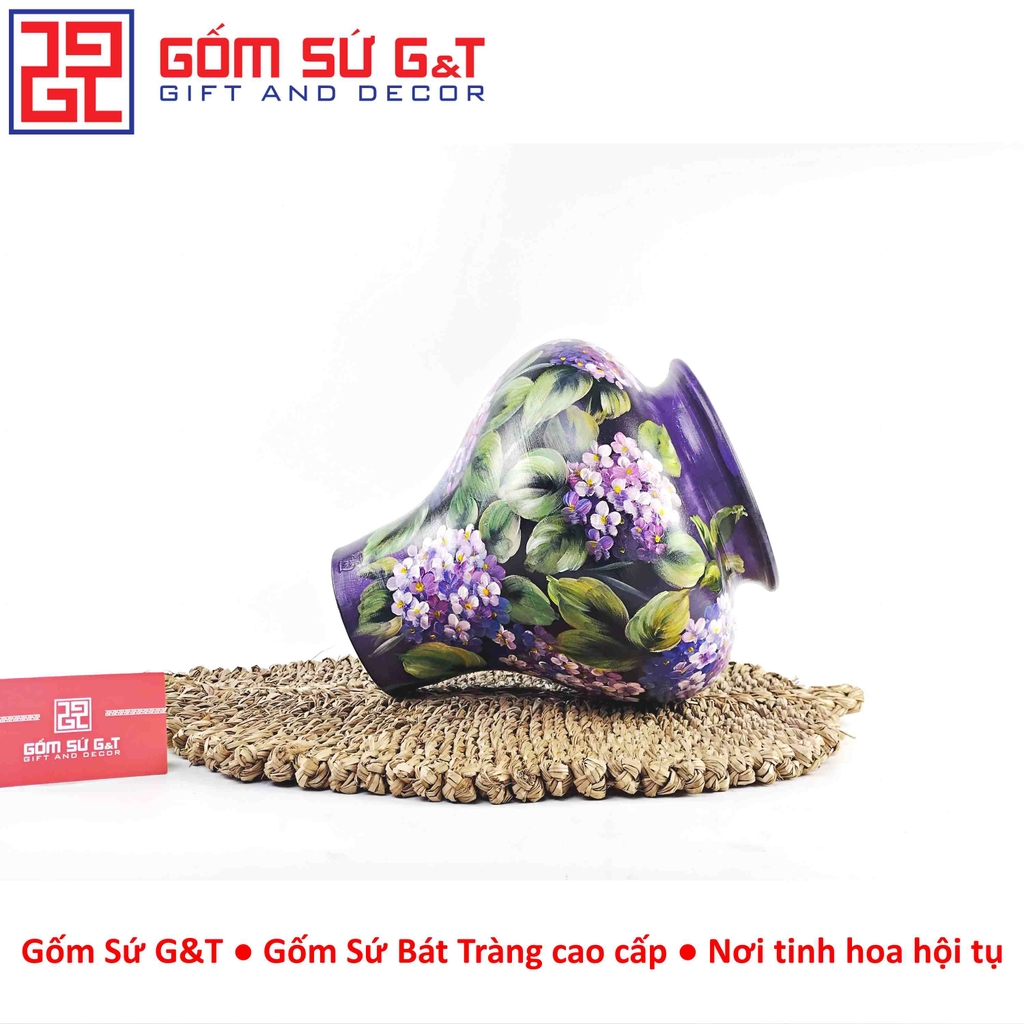 Lọ hoa vuốt tay dáng vò chân thon vẽ cẩm tú cầu tím