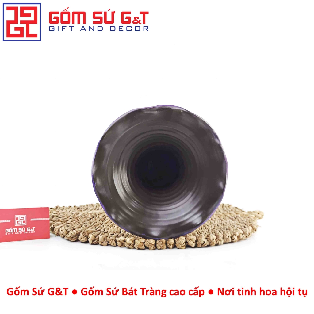 Lọ hoa vuốt tay miệng lượn vẽ cẩm tú cầu tím