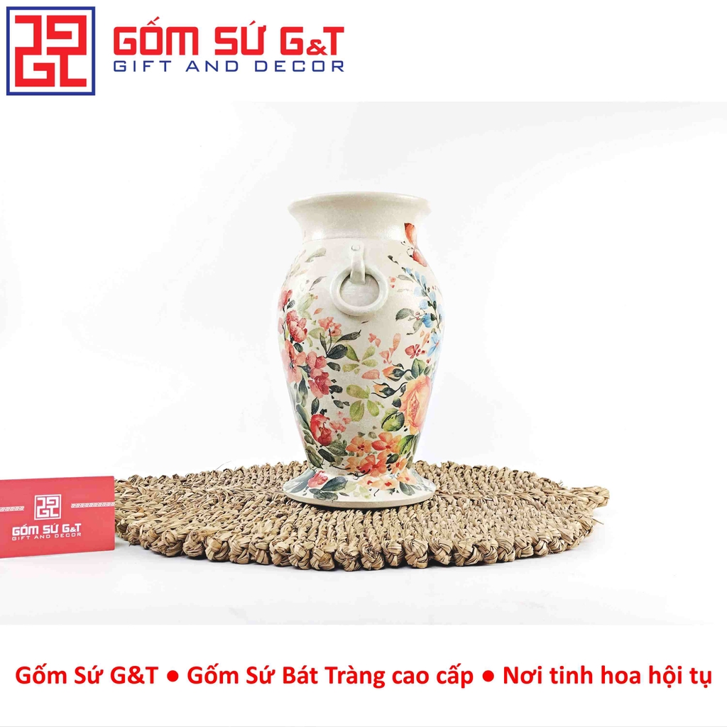 Lọ hoa vuốt tay dáng chân loe vẽ hoa cúc