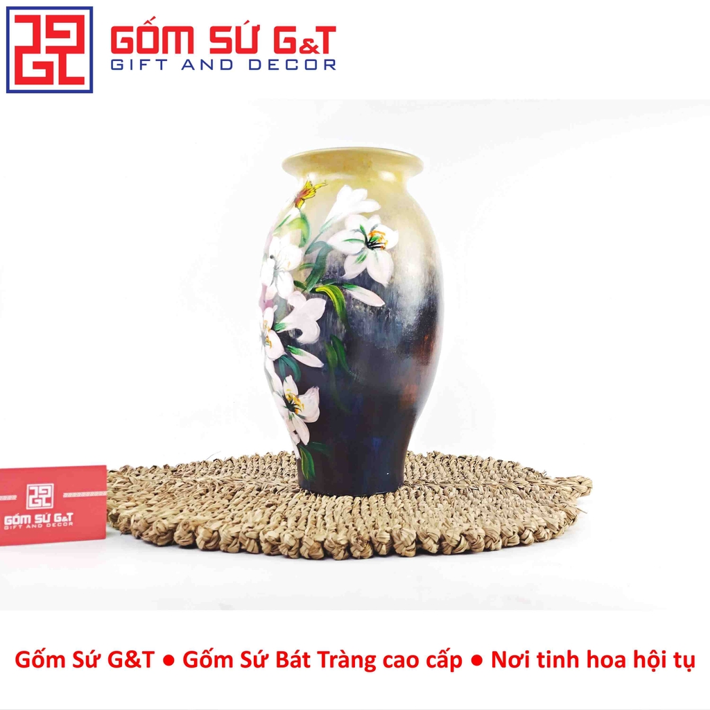 Lọ hoa vuốt tay dáng bom vẽ hoa loa kèn