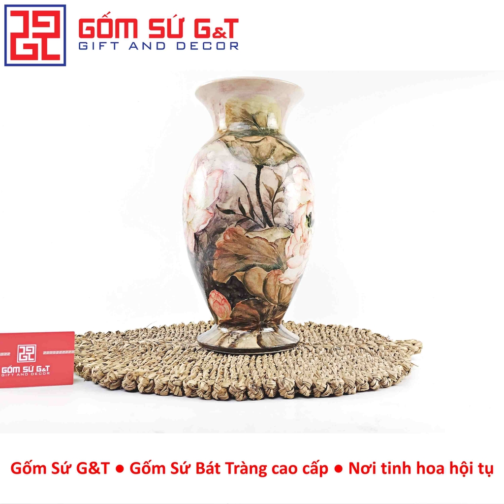 Lọ hoa vuốt tay vẽ bạch liên