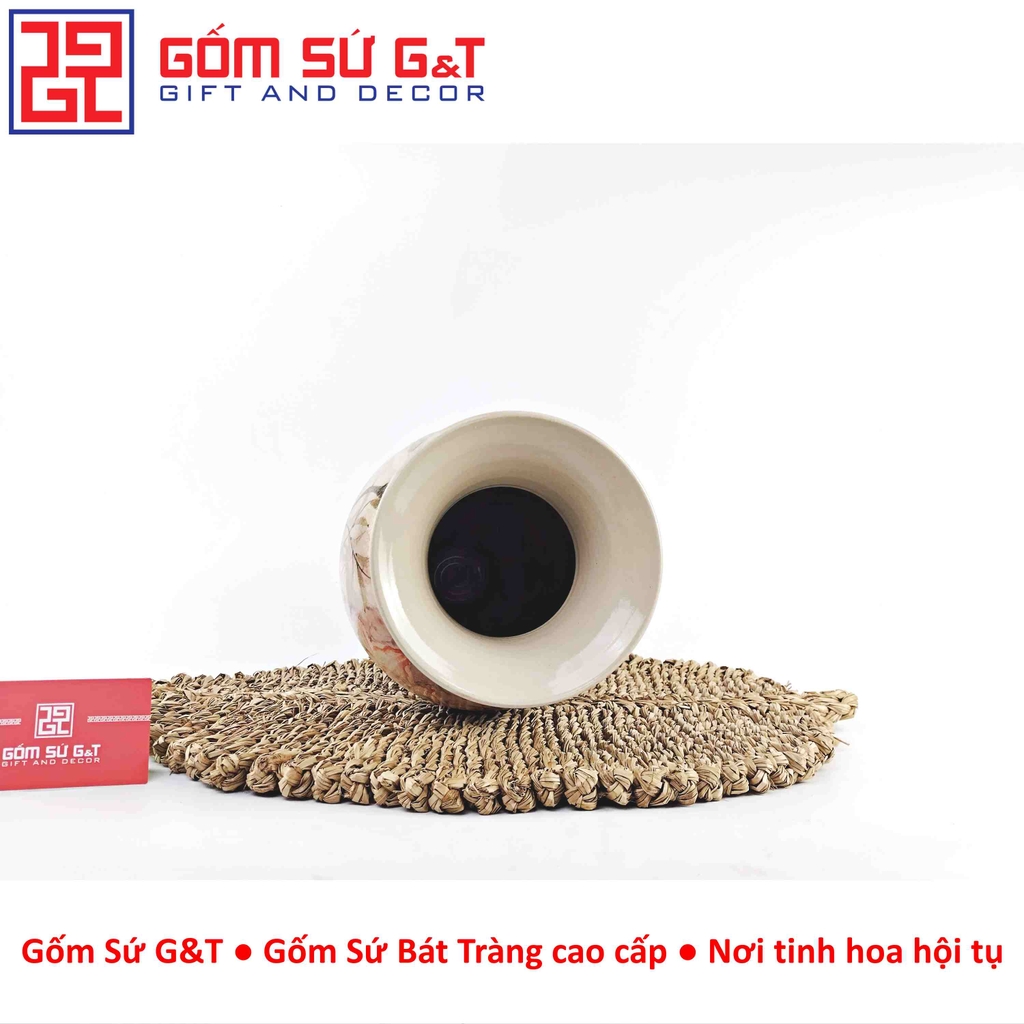 Lọ hoa vuốt tay vẽ bạch liên