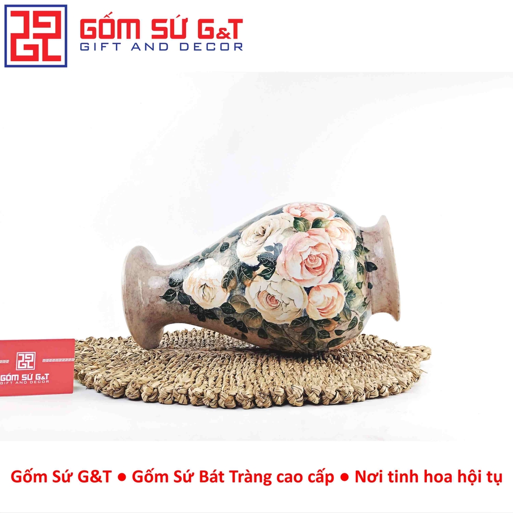 Lọ hoa vuốt tay dáng chân đèn vẽ hoa hồng
